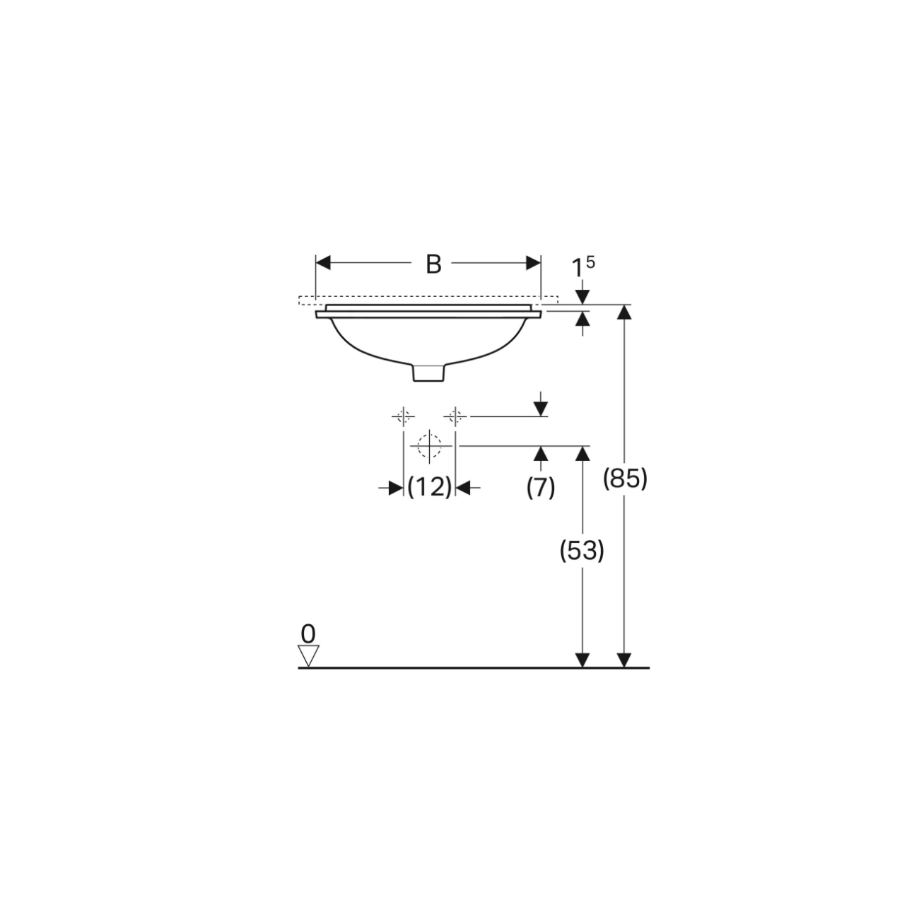 Geberit Variform Under, Lavabo sottopiano incasso rettangolare 45x35