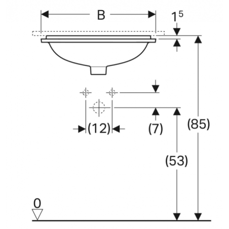 Geberit Variform Under, Lavabo sottopiano incasso rettangolare 45x35
