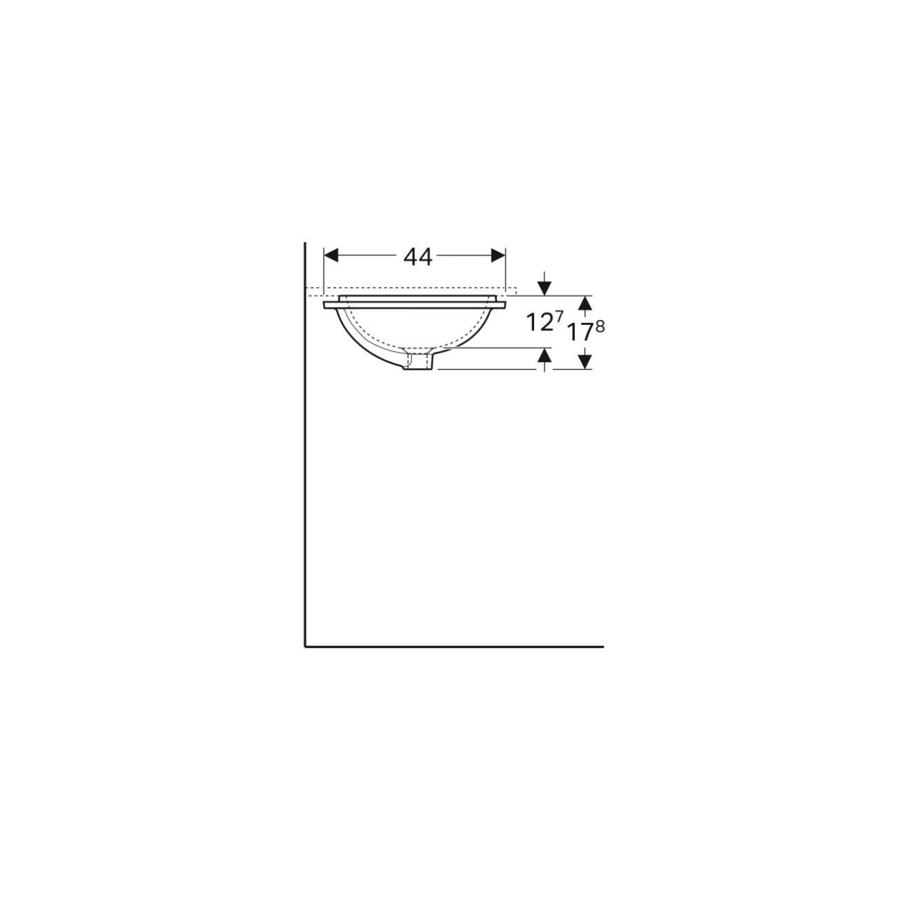 Geberit Variform Under, Lavabo sottopiano incasso rettangolare 45x35