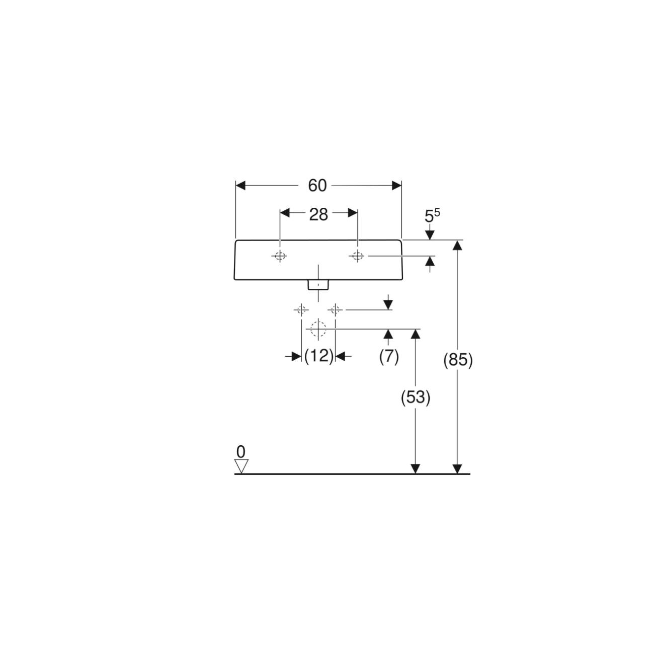 Geberit Closer, Lavabo rettangolare 60 cm senza foro