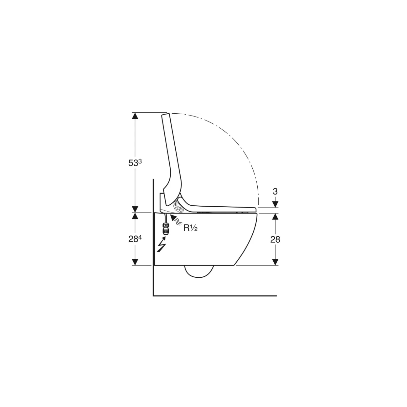 Geberit Acquaclean Tuma Comfort, Ensemble complet vase suspendu rimfree