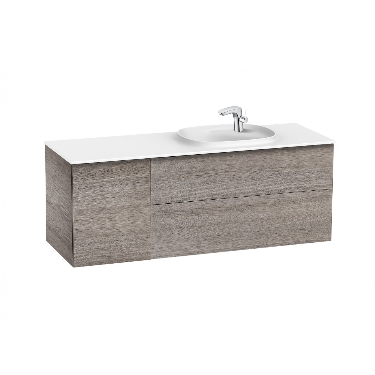 Roca Unik Beyond, Meuble 2 tiroirs et lavabo asymétrique à gauche