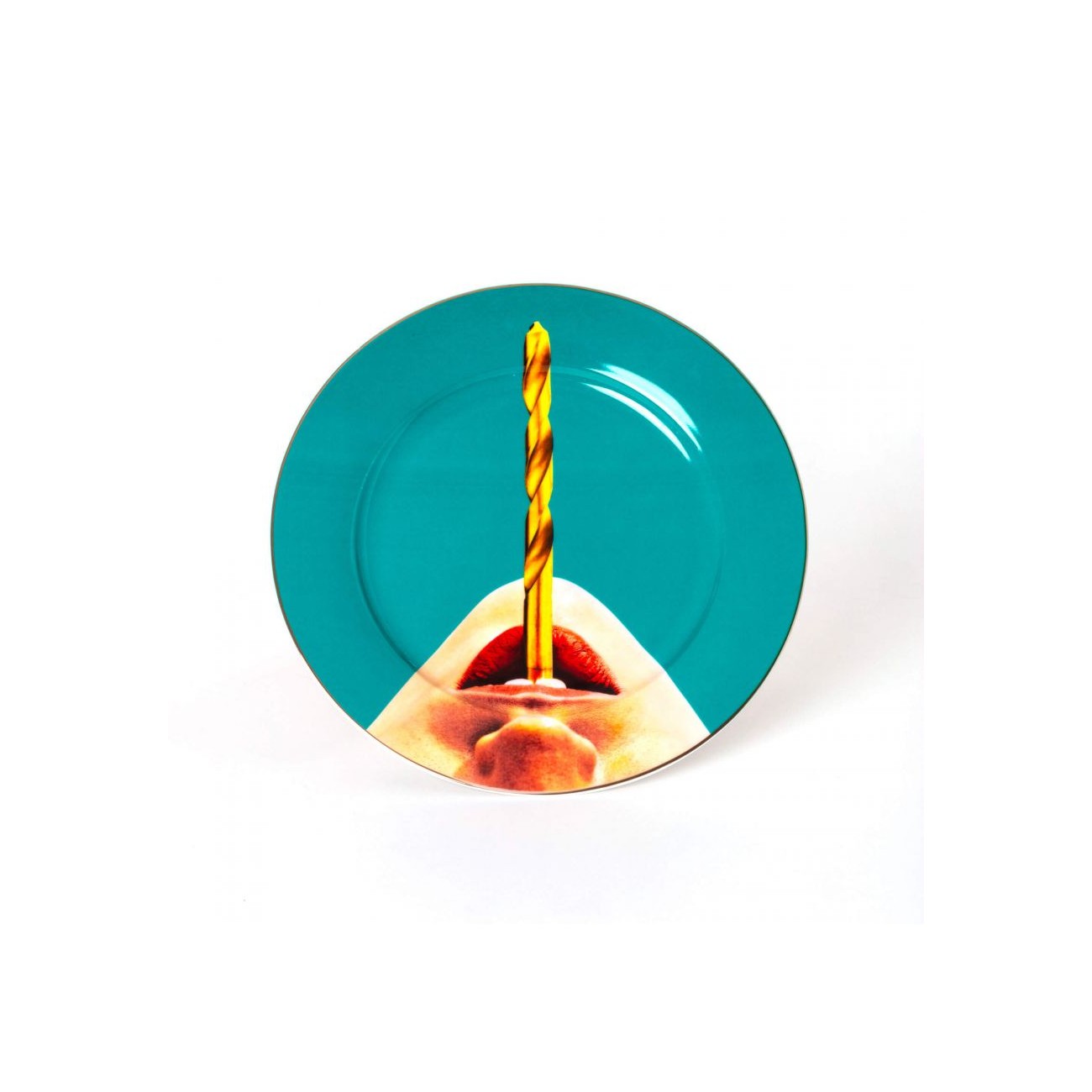 SELETTI PORCELAIN PLATES Porcelain Drill Plate Golden Edge