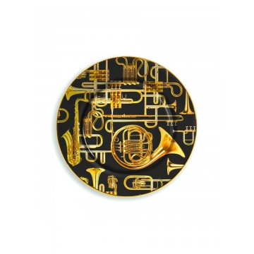 SELETTI PORCELAIN PLATES Assiette en Porcelaine Trompettes Bord Doré