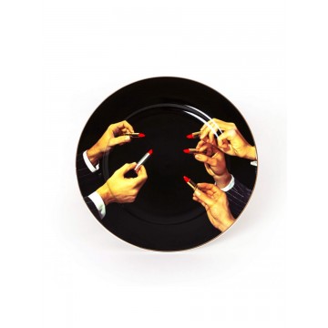 SELETTI PORCELAIN PLATES Assiette en Porcelaine Rouge à Lèvres Noir Bord Doré