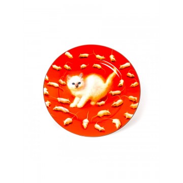 SELETTI PORCELAIN PLATES Assiette en Porcelaine Chatons Bordure Dorée