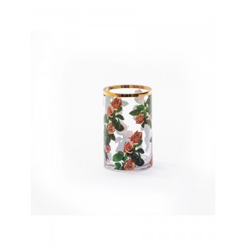 SELETTI Small cylindrical glass vase - Roses
