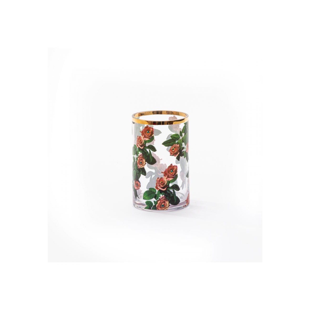 SELETTI Vase en verre petit cylindrique - Rosiers