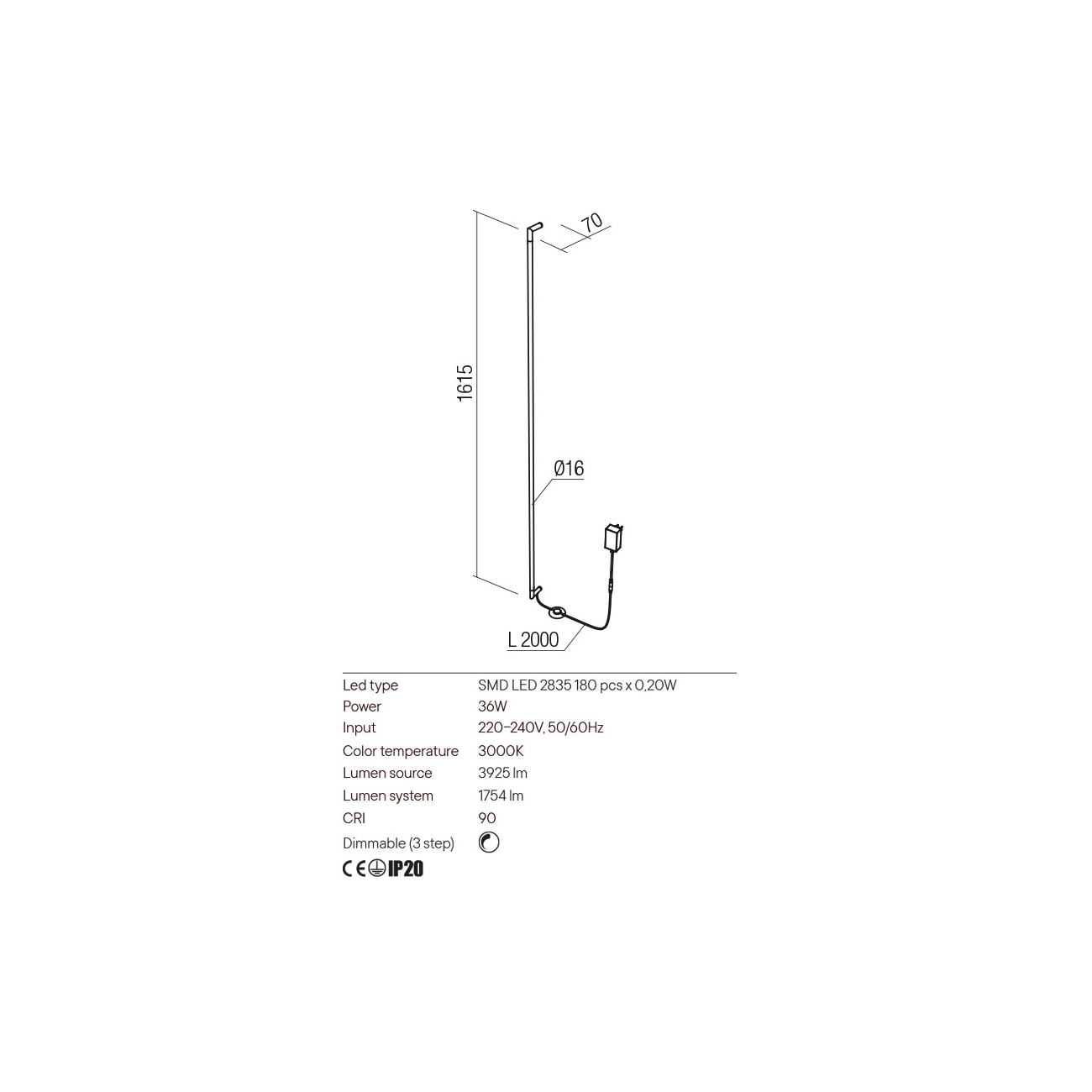 Redo Group STICK - Lampada da parete (1615x70x16)