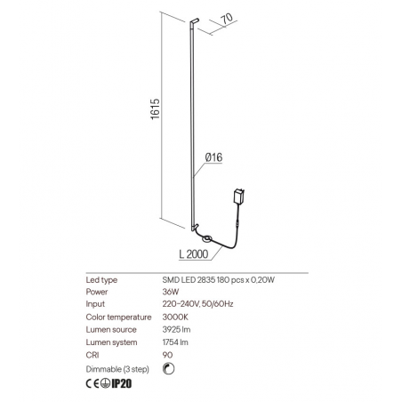 Redo Group STICK - Lampe de mur (1615x70x16)