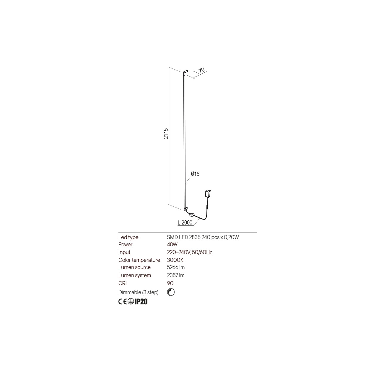 Redo Group STICK - Lampe de mur (2115x70x16)