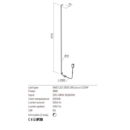 Redo Group STICK - Wall lamp (2115x70x16)