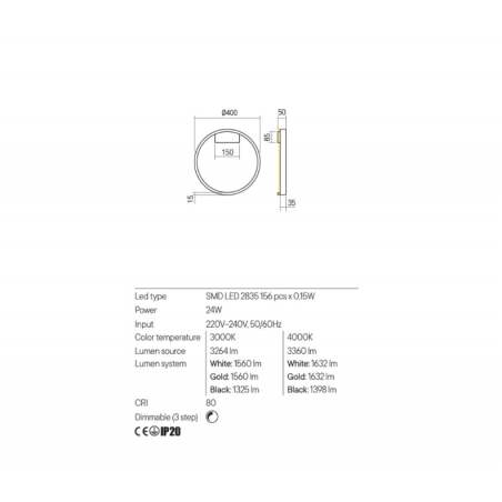 Redo Group FEBE - Wall Lamp Ø400 indirect light