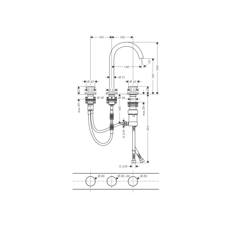 AXOR One - Mitigeur de lavabo 3 trous Select 170 avec pilette push-open
