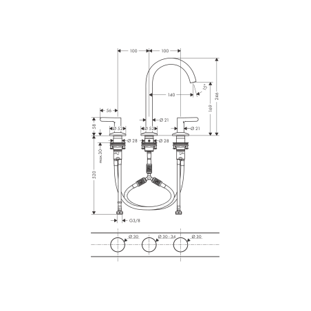 AXOR One - Taps 3 holes 170 with push-open drain