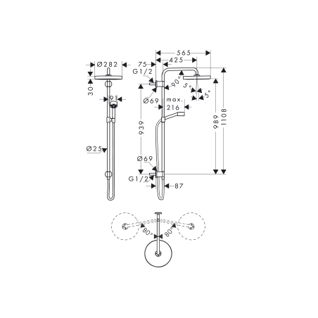 AXOR One - Colonna doccia 280 1 jet ad incasso