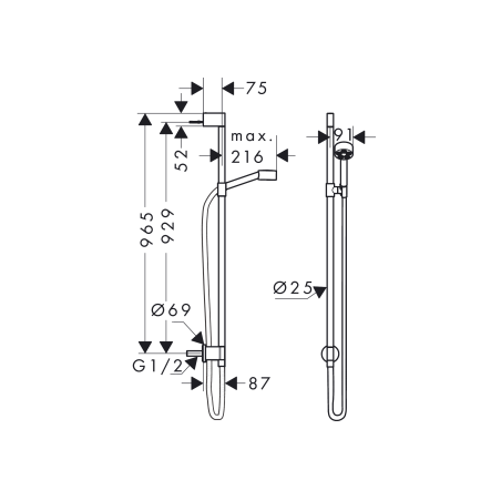 AXOR One - Shower set 75 1jet ecosmart with wall mounting
