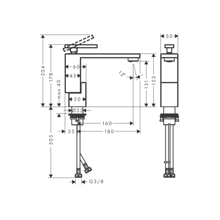 AXOR Edge - Mitigeur monocommande lavabo 130 avec pilette push-opentaglio diamant