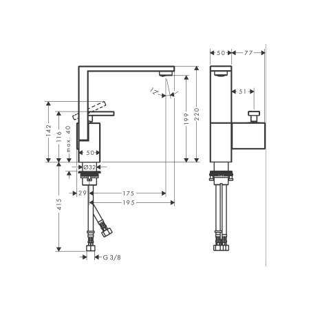 AXOR Edge - Mélangeur monocommande cuvette 190 avec pilette push-opentaglio à diamant