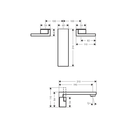 AXOR Edge - Taps 3 holes wall recessed washbasin with spout 190 mm - diamond cut