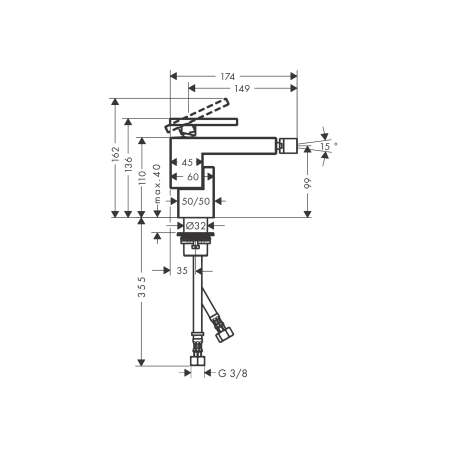 AXOR Edge - Mitigeur bidet monocommande avec pilette push-open - taille diamant