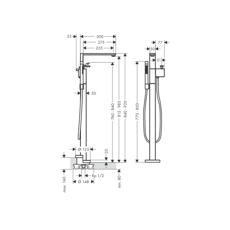 AXOR Edge - Miscelatore monocomando vasca a pavimento taglio a diamante