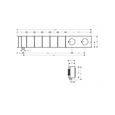 AXOR Edge - Module thermostatique Select 680/100 encastré pour 5 services publics - taille diamant