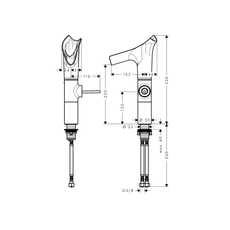 AXOR Starck V - 220 single lever basin mixer with glass spout