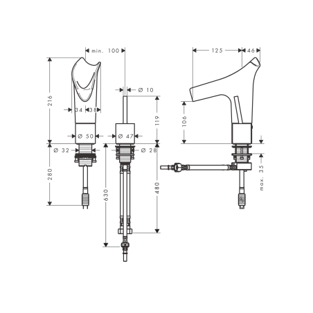 AXOR Starck V - Robinetterie 2 trous de lavabo 110 avec jeu de vidange