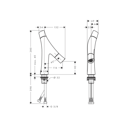 AXOR Starck Organic - Mélangeur 2 poignées lavabo 80 avec pilette