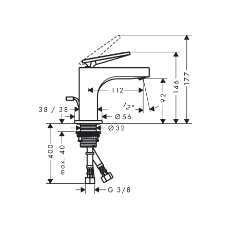 AXOR Citterio - 90 single lever basin mixer with lever handle and drain - rhomboidal cut