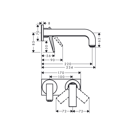 AXOR Citterio - Mitigeur monocommande lavabo encastré à paroi bouche 220 mm- coupe rhomboïdale