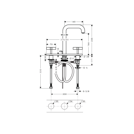AXOR Citterio - Taps 3 holes sink with spout 140 mm handles cross