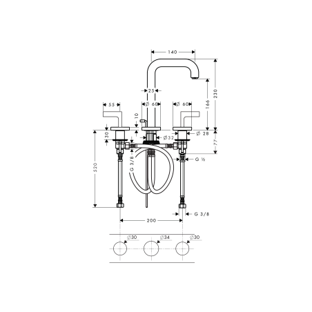 AXOR Citterio - Wash basin taps 3 holes with rosettes with 140 mm spout lever handles