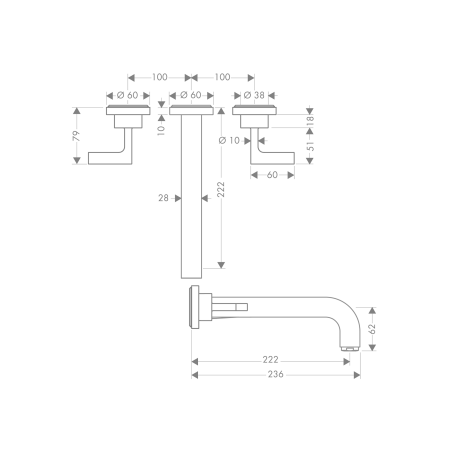 AXOR Citterio - Washbasin mixer 3 holes recessed wall with rosettes