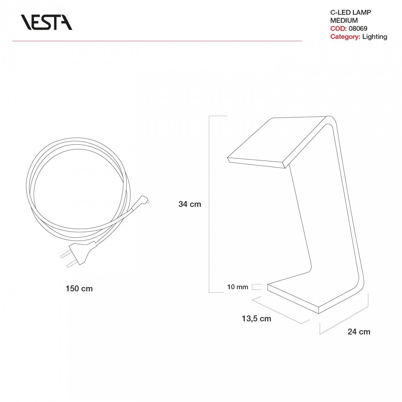 VESTA C-LED media - Lampada da tavolo
