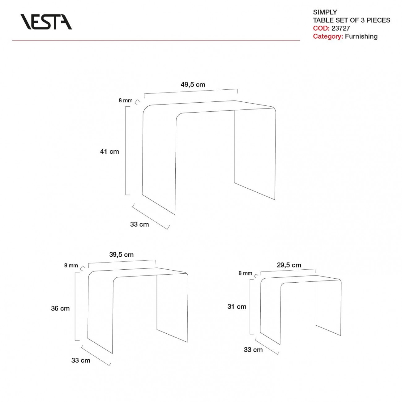 VESTA SIMPLY - Set tavolini tris