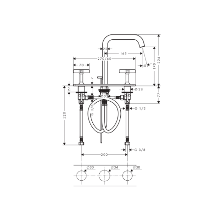 AXOR CITTERIO E - Taps and fittings 3 sinks 170 with plate and tie rod