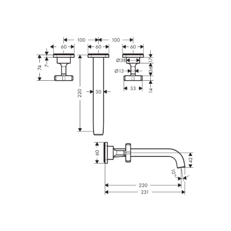 AXOR CITTERIO E - Washbasin taps 3 holes wall