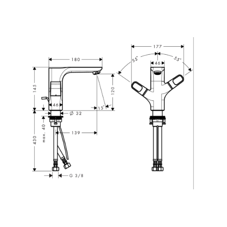 AXOR URQUIOLA - Washbasin mixer 2 handles 120 with skip