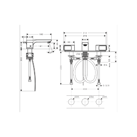 AXOR URQUIOLA - Taps 3 holes sink 50 with tie rod and plate