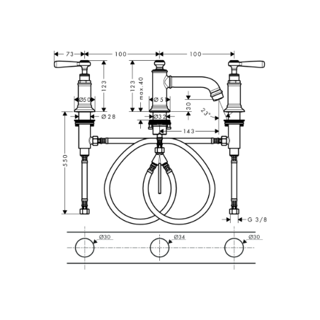 AXOR MONTREUX- Wash basin mixer 3 holes