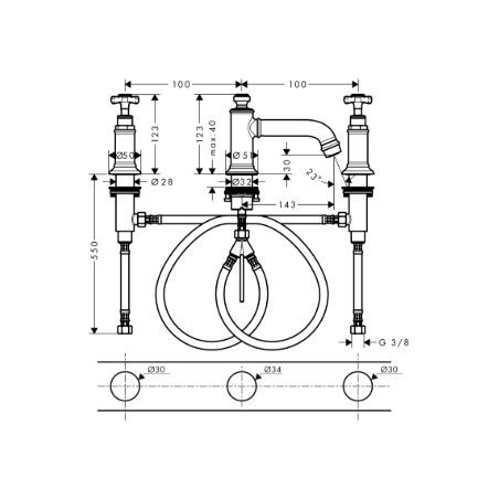 AXOR MONTREUX- Wash basin mixer 3 holes