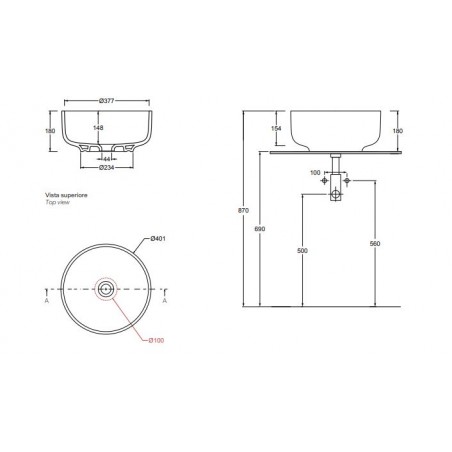 VALDAMA FONTE - Lavabo in ceramica da appoggio Ø40 h18