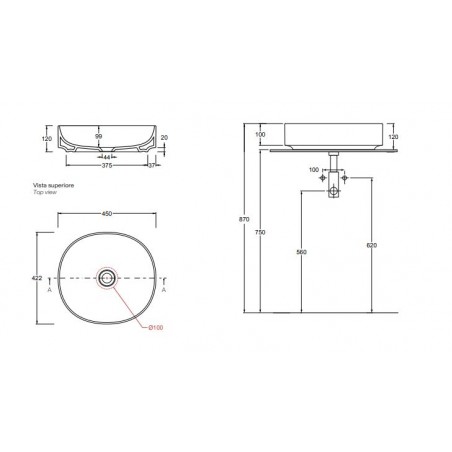 VALDAMA- Ceramic countertop basin 45x42 h12
