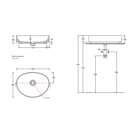 VALDAMA DROP- Lavabo in ceramica  da appoggio 50x38 h12