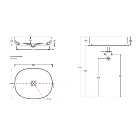 VALDAMA DROP - Ceramic countertop basin 55 x 45 h12