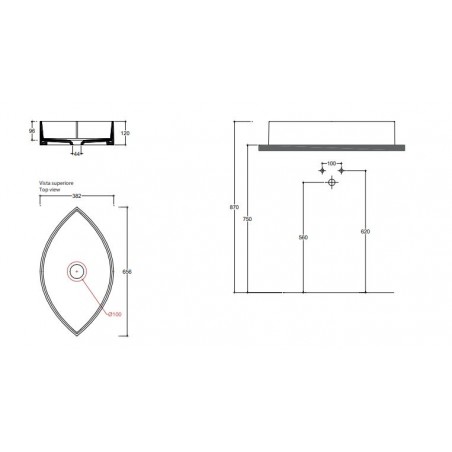 VALDAMA Eye - Ceramic countertop basin 65 x 38 h12