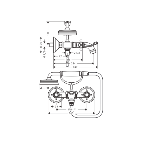 AXOR MONTREUX - Mélangeur de baignoire à 2 poignées externe avecpoignées Croix