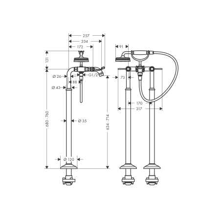 AXOR MONTREUX - Bathtub taps 2 floor handles